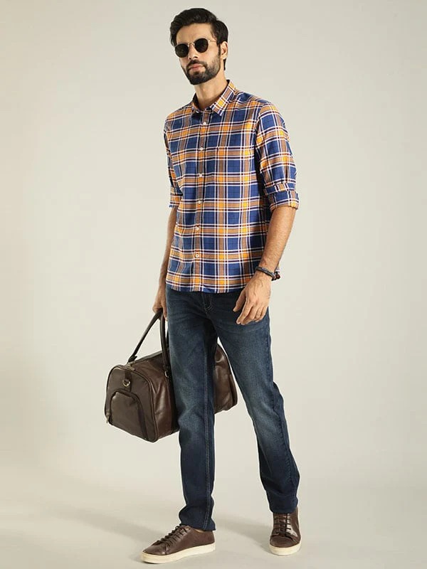 Indian Terrain Men Checkered Blue Shirt